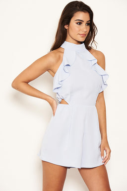 Blue Frilled Cut Out Playsuit