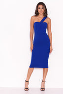 Blue One Shoulder Strap Midi Dress