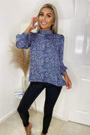 Blue Printed High Neck Top