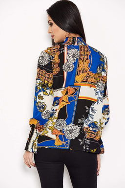 Blue Printed High Neck Top