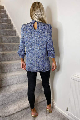 Blue Printed High Neck Top