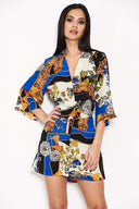 Blue Printed Knot Front Shirt Dress