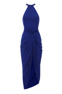 Blue Ruched Wrap Dress