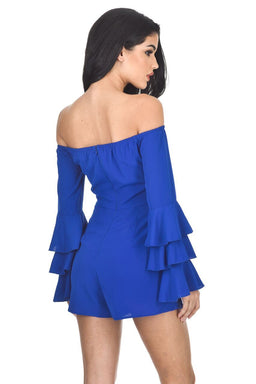 Blue Ruffle Sleeve Playsuit