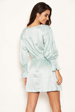 Blue Satin Printed Dress