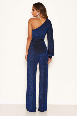 Blue Sparkle One Shoulder Jumpsuit