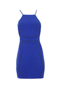 Blue Strappy Stud Front Bodycon Mini Dress