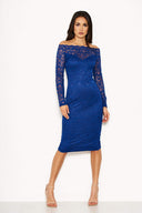 Blue Lace Long Sleeved Midi Dress