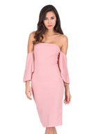 Blush Bardot Frill Sleeve Midi Dress