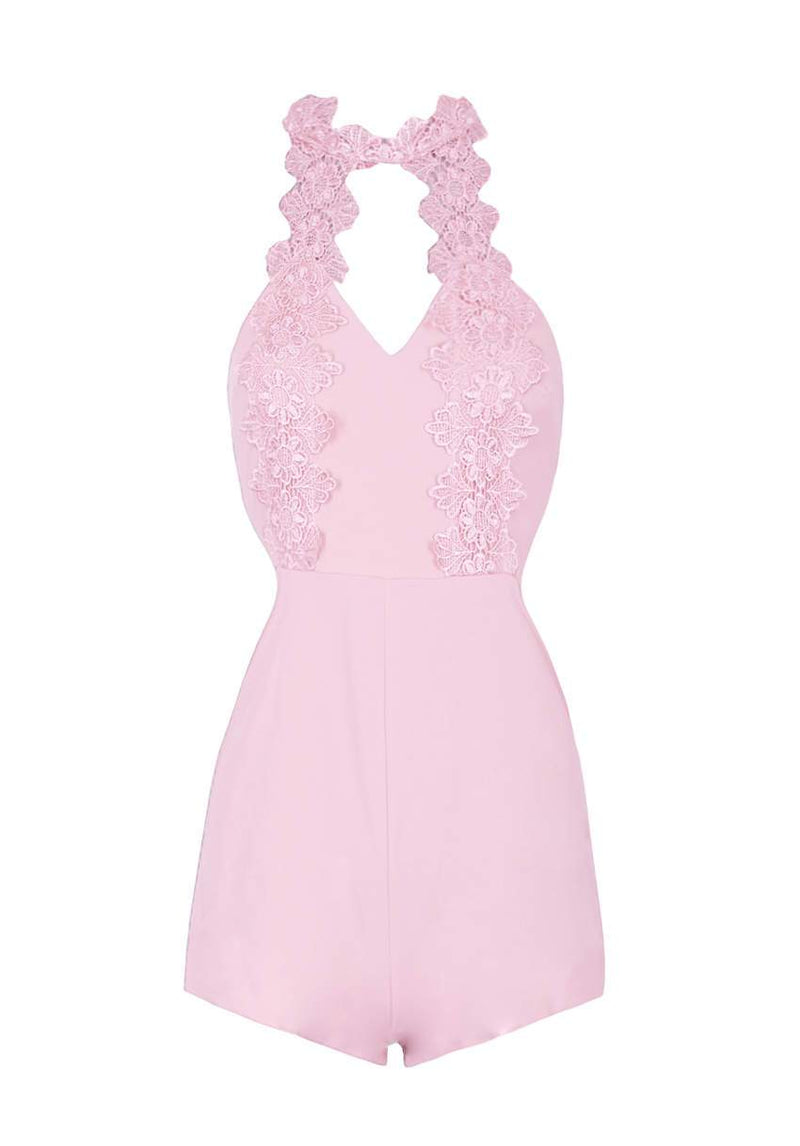 Blush Choker Embroidered Playsuit