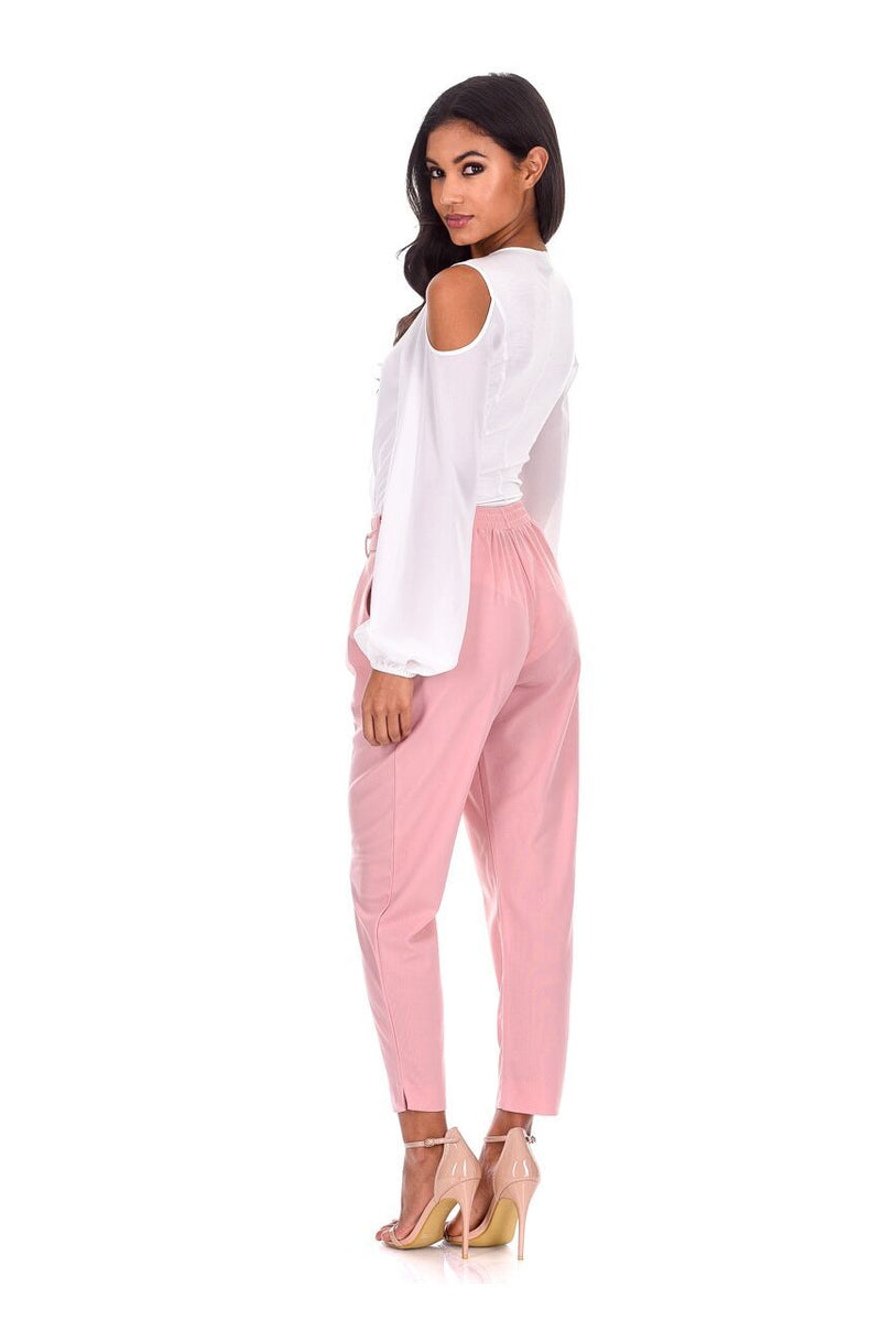 Blush Cropped Tie Belt Trousers