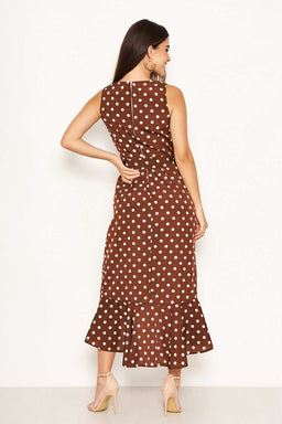 Brown Polka Dot Wrap Dress