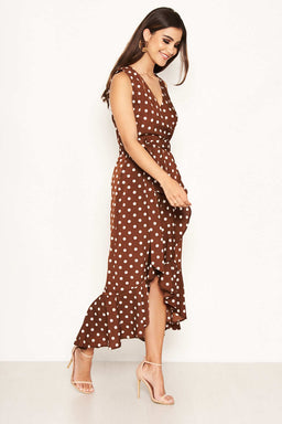 Brown Polka Dot Wrap Dress