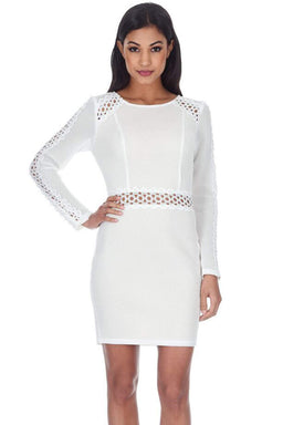 Cream Mesh Sleeves With Crochet Detailing Mini Dress