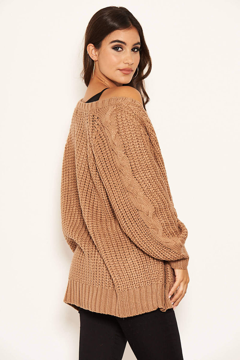 Camel Cable Knit Chunky Cardigan