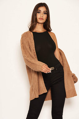 Camel Cable Knit Chunky Cardigan