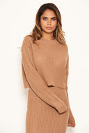 Camel Cropped Knitted Jumper