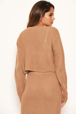 Camel Cropped Knitted Jumper
