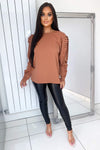 Camel Pleated Long Sleeve Top