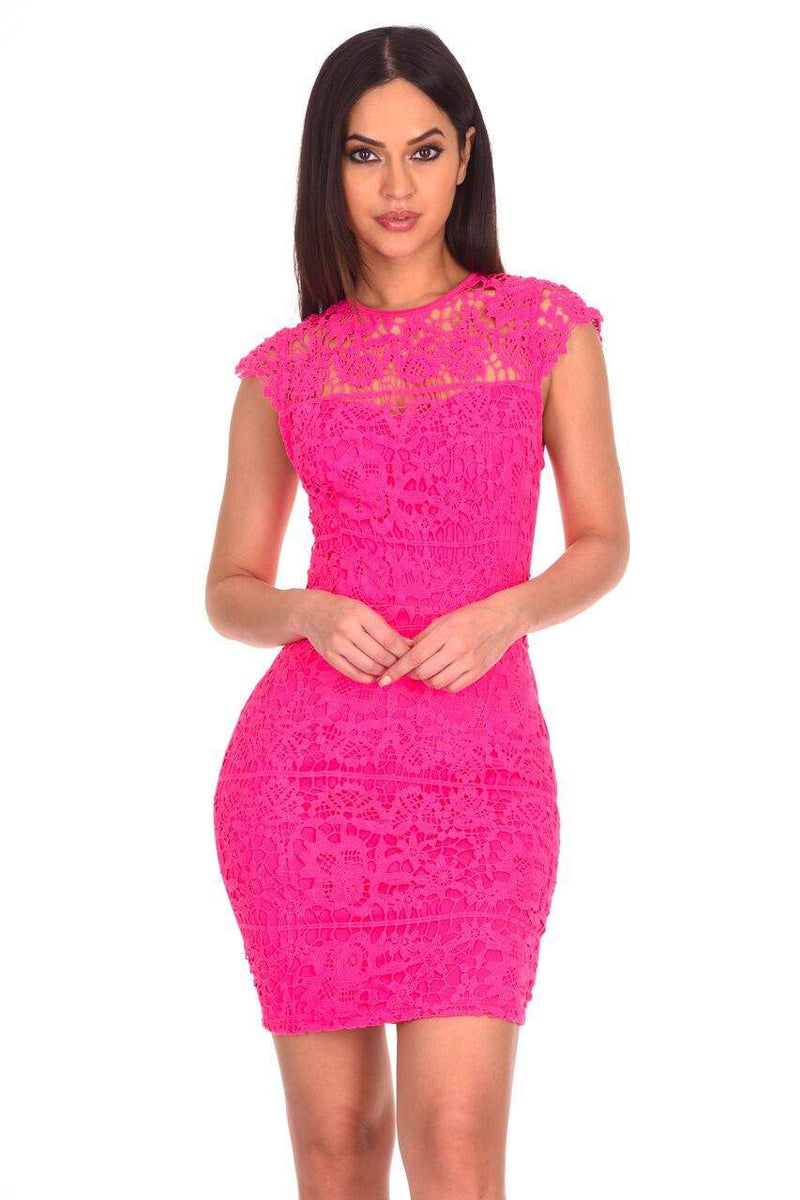 Cerise Crochet Detail Mini Dress