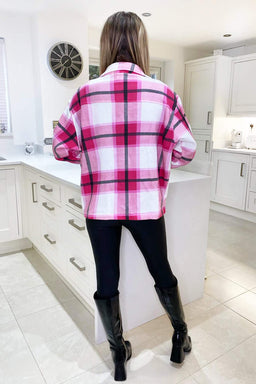 Cerise Double Pocket Checked Shirt Jacket
