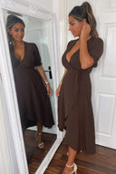 Chocolate Wrap Side Tie Midi Dress