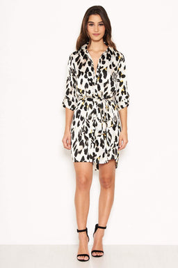 Cream Animal Print Shirt Dress