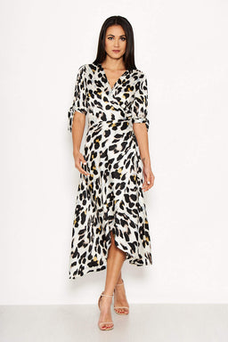 Cream Animal Wrap Print Dress
