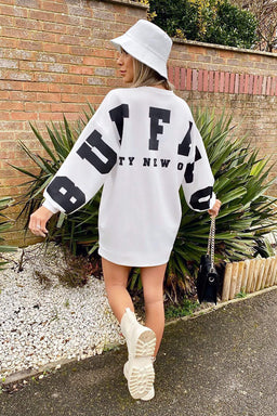 Cream Buffalo Slogan Oversized Sweatshirt