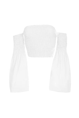 Cream Crop Flare Sleeved Top