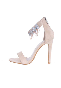 Cream Diamante Barely There Heels