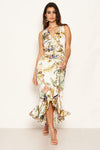 Cream Floral Sleeveless Maxi Dress with Belt