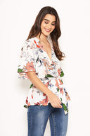 Cream Floral Wrap Top