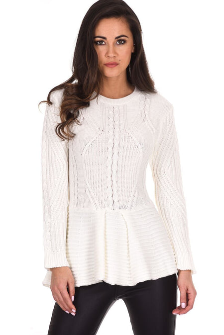 Cream Peplum Knitted Jumper
