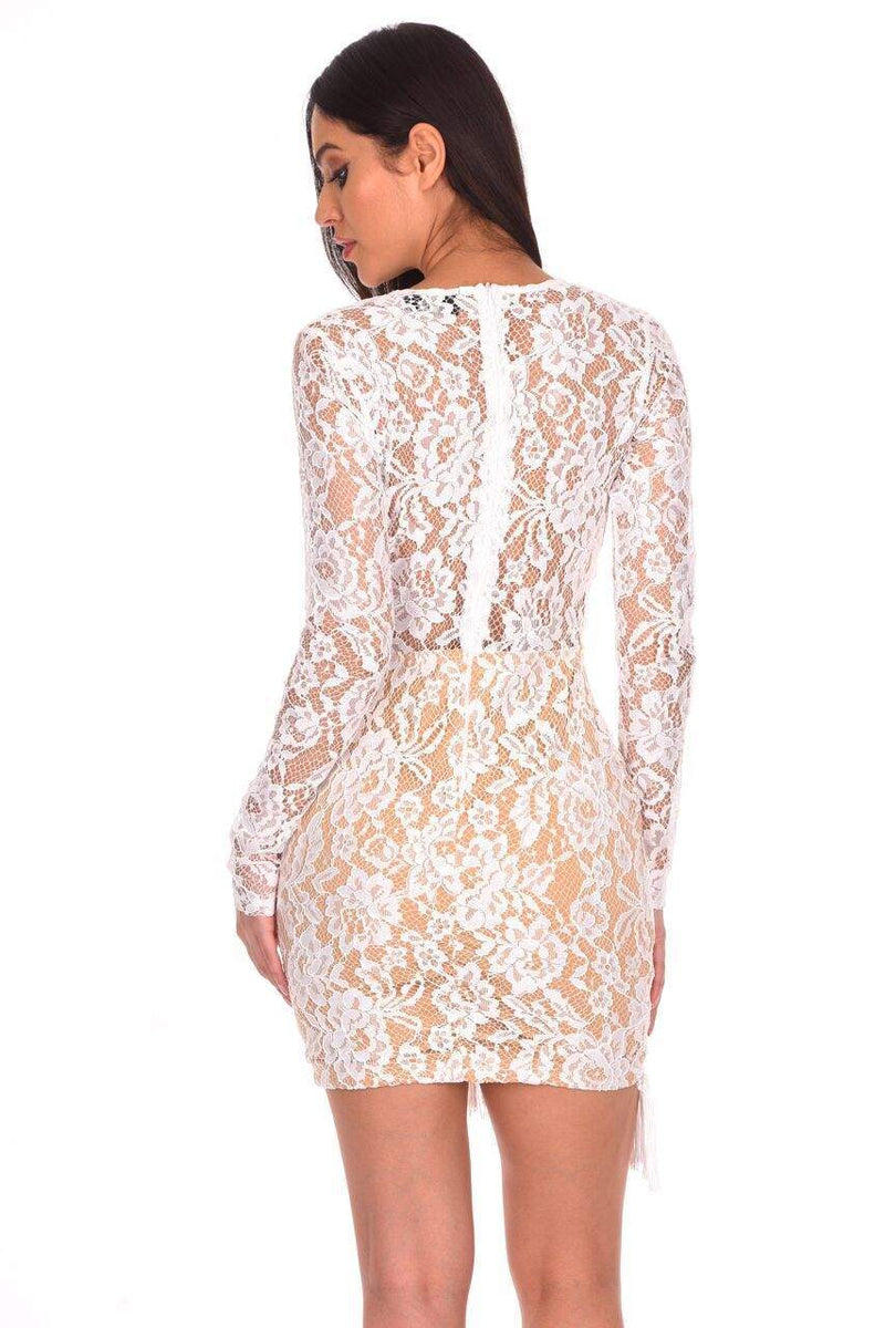Cream Lace Sleeved Bodycon Dress