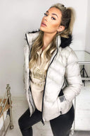 Cream Padded Belted Puffer Jacket