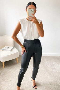 Cream Padded Shoulder Sleeveless Blouse