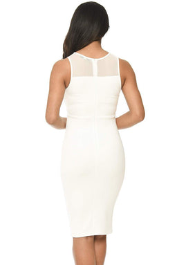 Cream Sheer Top Bodycon With Lace Detail