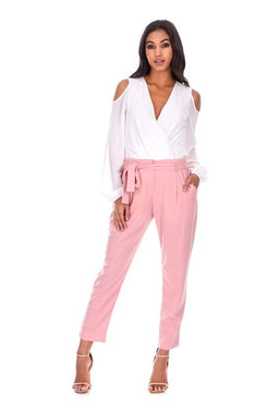 Cream Sleeved Plunge Bodysuit