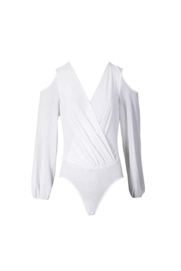 Cream Sleeved Plunge Bodysuit