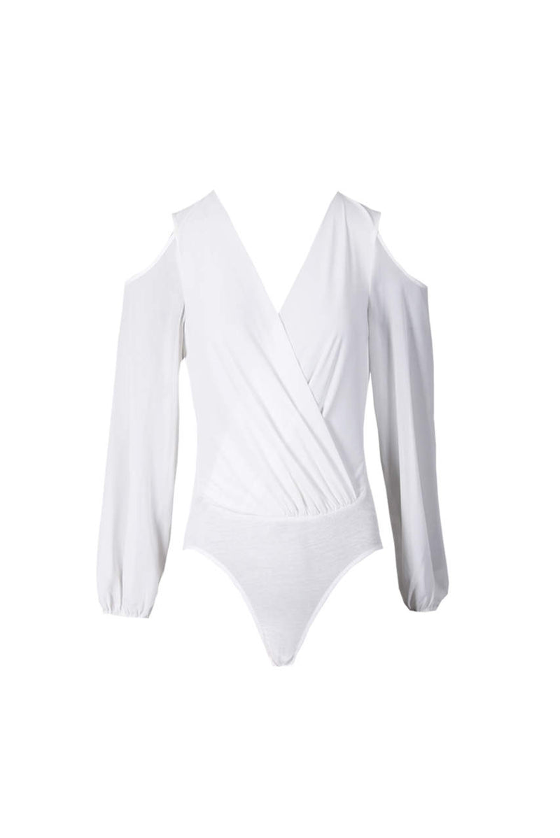 Cream Sleeved Plunge Bodysuit