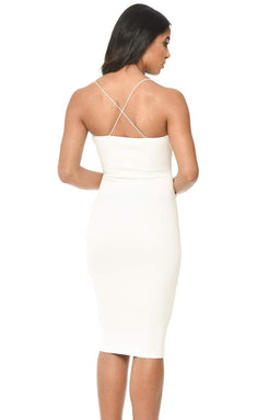 Cream Strappy Embroidered Bodycon Midi Dress
