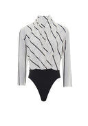 Cream Striped Plunge Bodysuit