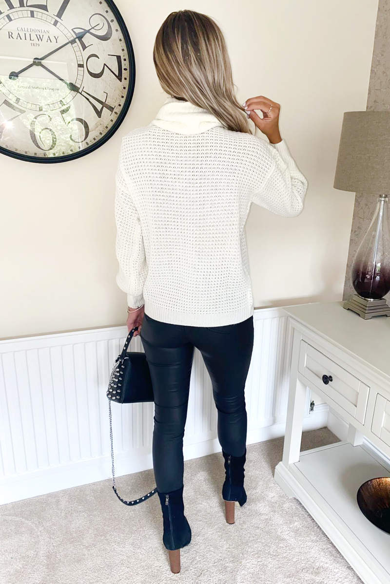 Cream Waffle Stitch Roll Neck Jumper