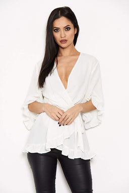 Cream Wrap Frill Top