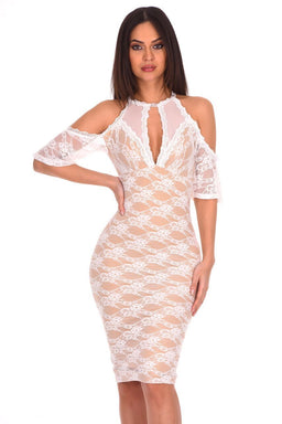 Cream Lace Choker Neck Midi Dress