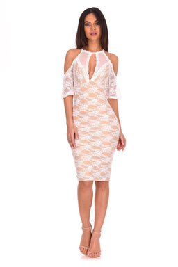 Cream Lace Choker Neck Midi Dress