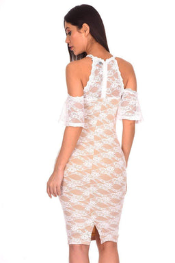 Cream Lace Choker Neck Midi Dress