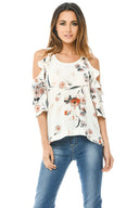 Cream Cold Shoulder Frill Top