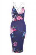 Deep V Front Floral Midi Dress